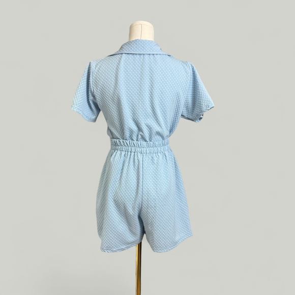 Top and Shorts Set Women Size Medium Blue Short Sleeves Cropped High Waisted - Picture 4 of 10